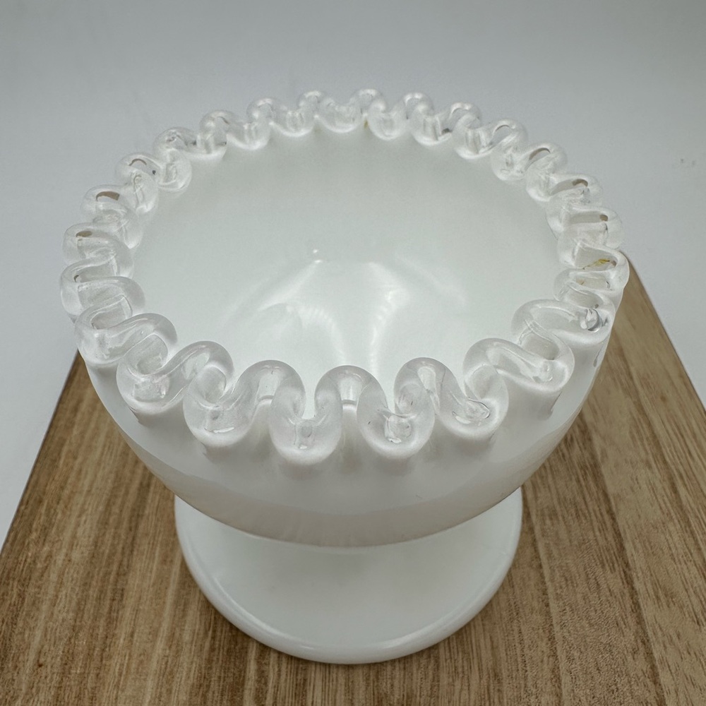 Vintage Fenton Silvercrest Glass Compote W/ Crimped Edge Dip Bowl Candy Dish